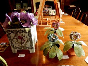 Embroidered pot plants by Corinne Young for 'Portrait of a Lady' exhibition at Chawton House Library, October 2016.