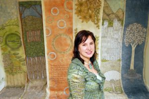 Corinne Young with the Publicity Panels for the Lord of the Rings Stage Show. Photo by Simon Kench for The Journal.