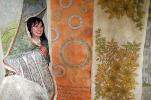 Corinne Young with the Publicity Panels for the Lord of the Rings Stage Show. Photo by Simon Kench for The Journal.