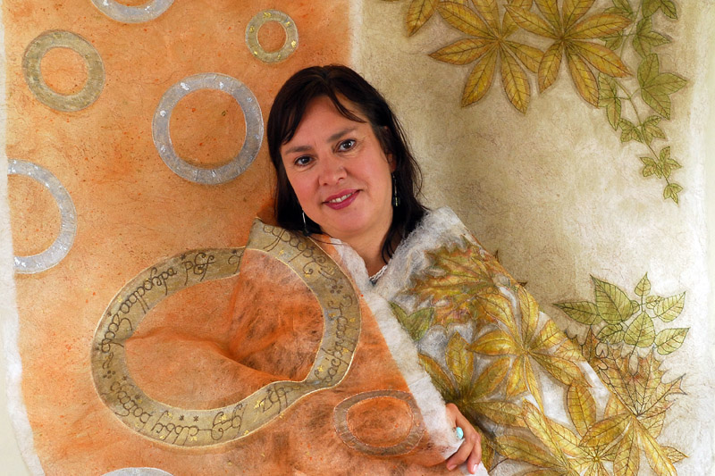 Corinne Young with the Publicity Panels for the Lord of the Rings Stage Show. Photo by Simon Kench for The Journal.