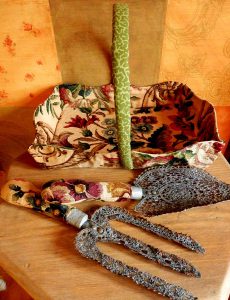 Garden Trug, Fork and Trowel by Corinne Young from the exhibition Lives, Loves and Loss - Traces at Fenton House.