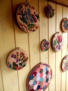 Embroidery hoops by Corinne Young for Grow Show, London (June 2015).