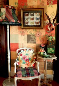 The living room in Corinne Young's home, with furniture embellished by Corinne. Photo by Jonathan Gawthorpe for Yorkshire Post Magazine (June 2014).