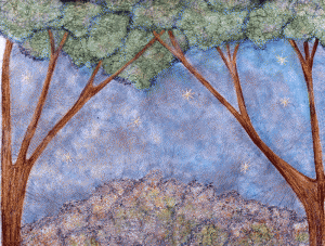 Lothlorien Treetops - Publicity Panels by Corinne Young for the Lord of the Rings Stage Show