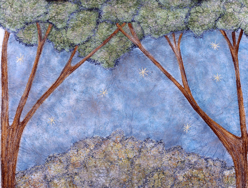 Lothlorien Treetops - Publicity Panels by Corinne Young for the Lord of the Rings Stage Show