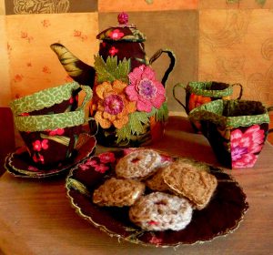 Stitched Teaset by Corinne Young from the exhibition Lives, Loves and Loss - Traces at Fenton House.