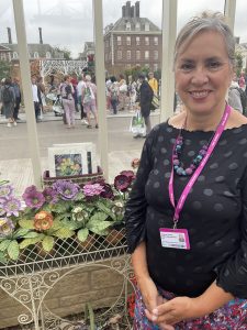 Corinne Young at the RHS Chelsea Flower Show, with Griffin Glasshouses.