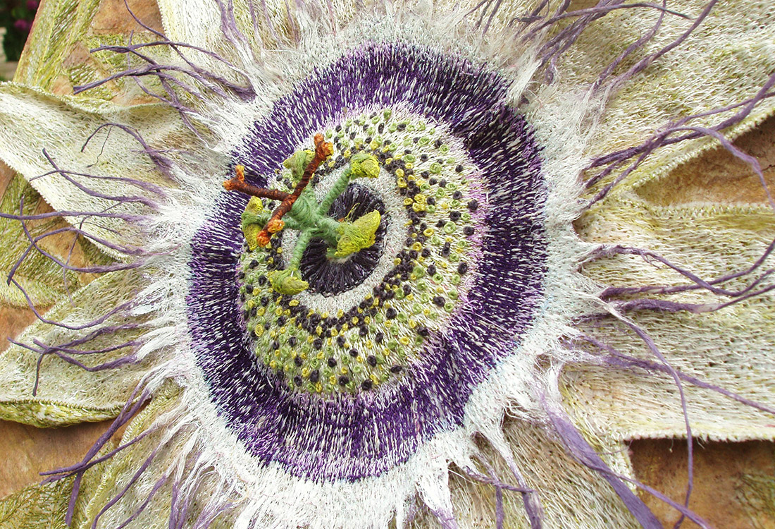 'Passion Flower' by textile artist Corinne Young, featured in Creative With Workbox Magazine (April 2016).